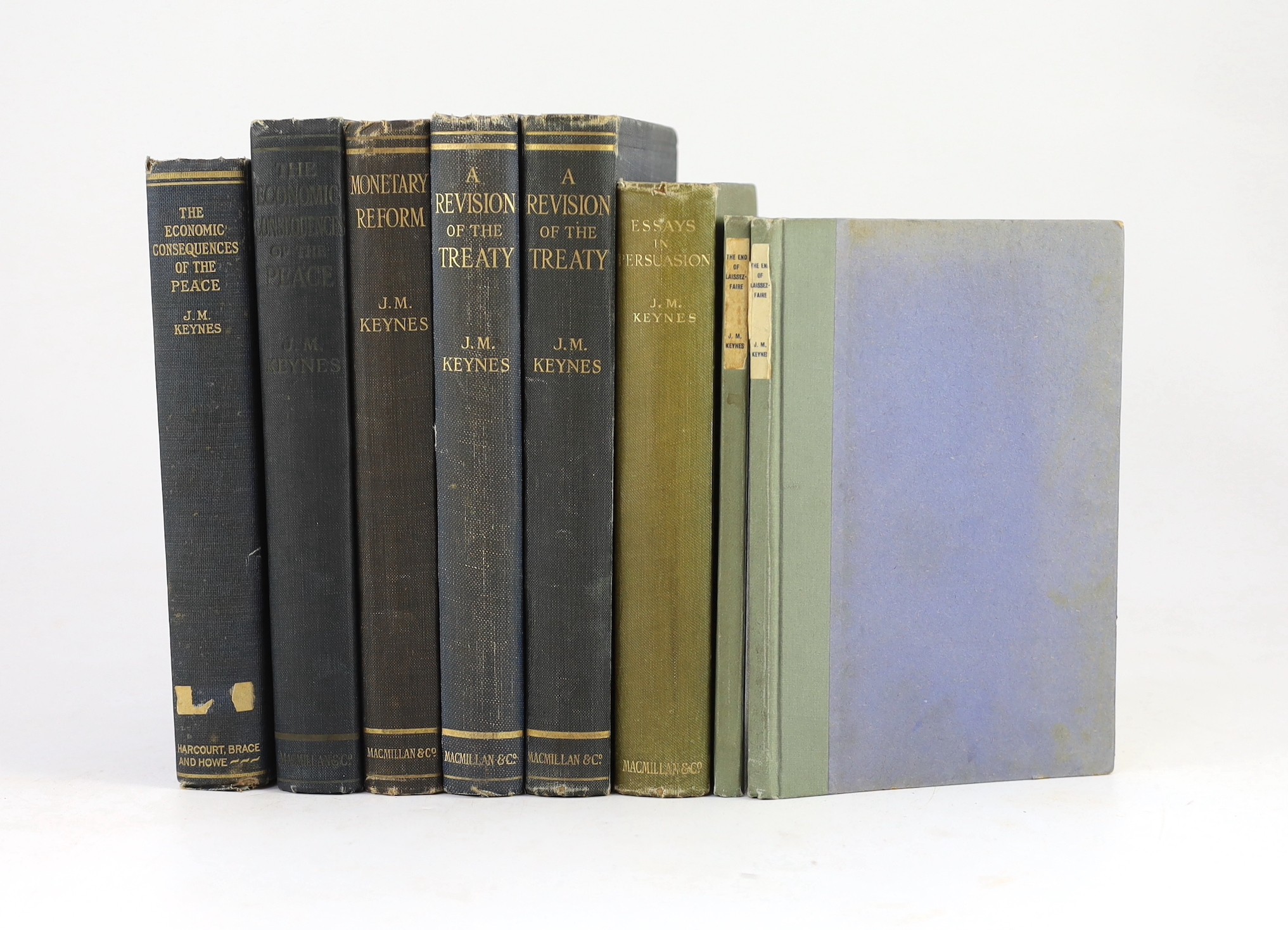 Keynes, John Maynard - A Revision of the Treaty....1st edition. half title and 6pp. adverts.; publisher's gilt cloth. 1922; sold together with these by the same author: A Tract of Monetary Reform. publisher's cloth. repr